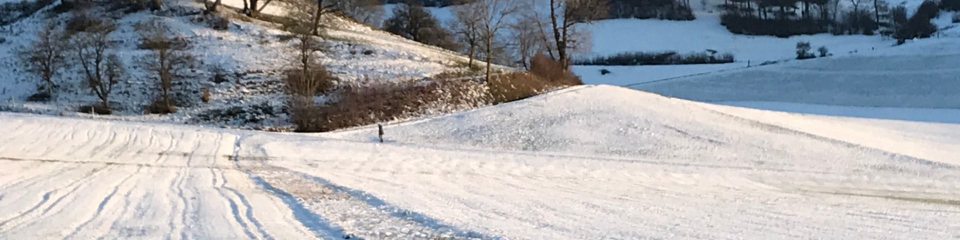 Schneelandschaft mit Wanderer im Jura